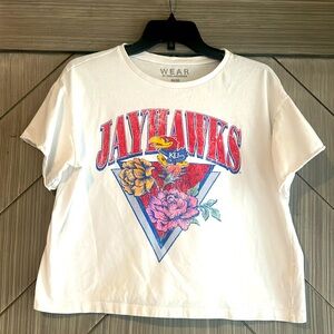 Cute white KU Jayhawks cropped tee size M by Wear Erin Andrews